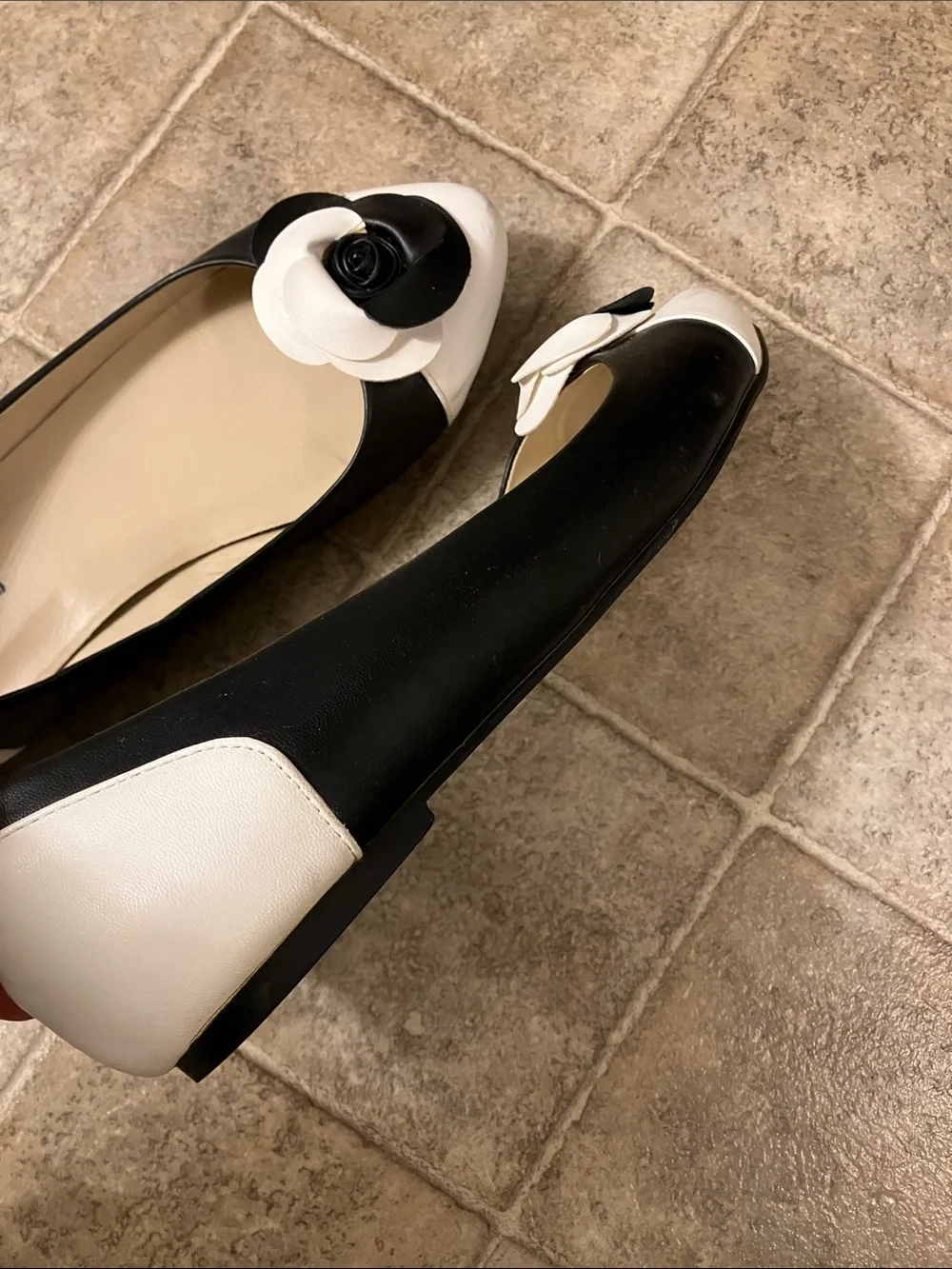 Midnight Velvet Black & White Floral Applique Pointed Toe Flats